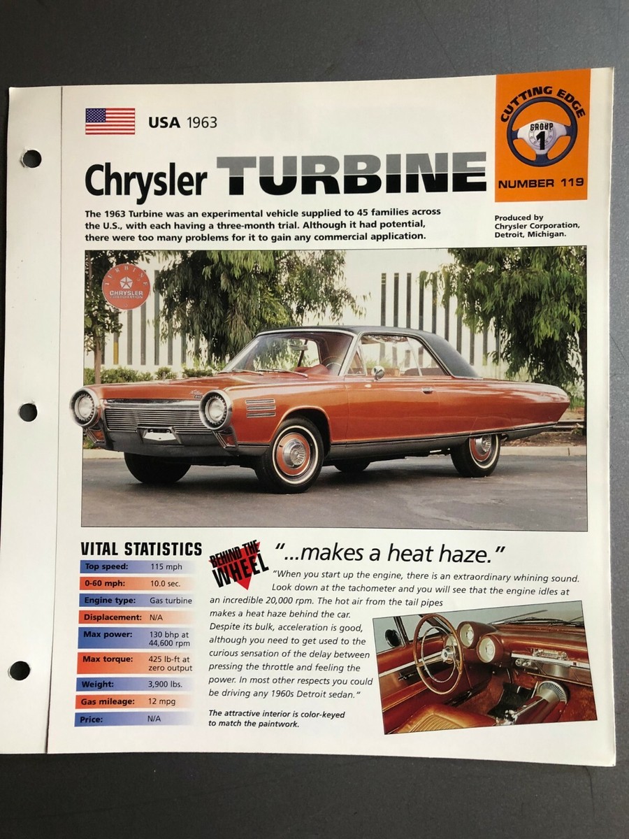 1963 Chrysler Turbine Coupe IMP Hot Cars Spec Sheet Folder