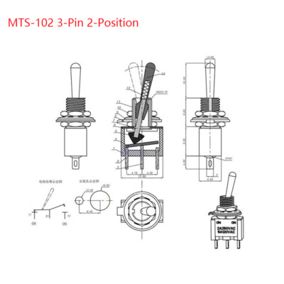 MTS-102/103/202/203 Mini Toggle Switch SPDT 3/6-Pin ON/ON 6A 125V