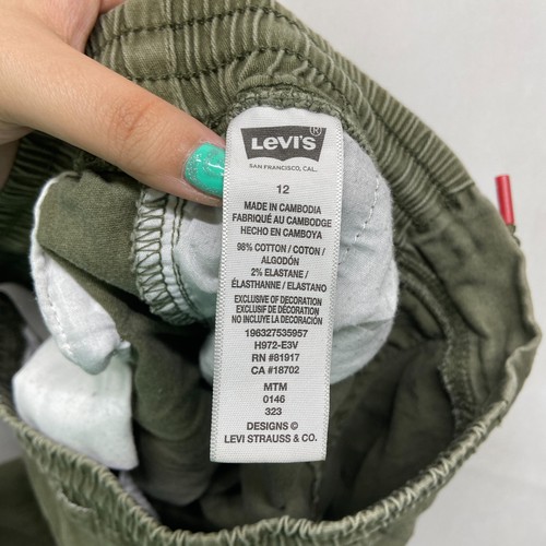 Levi's Cargo Pants Youth 12 Green Cotton Stretch Mid Rise Pockets Drawstring - Picture 5 of 18