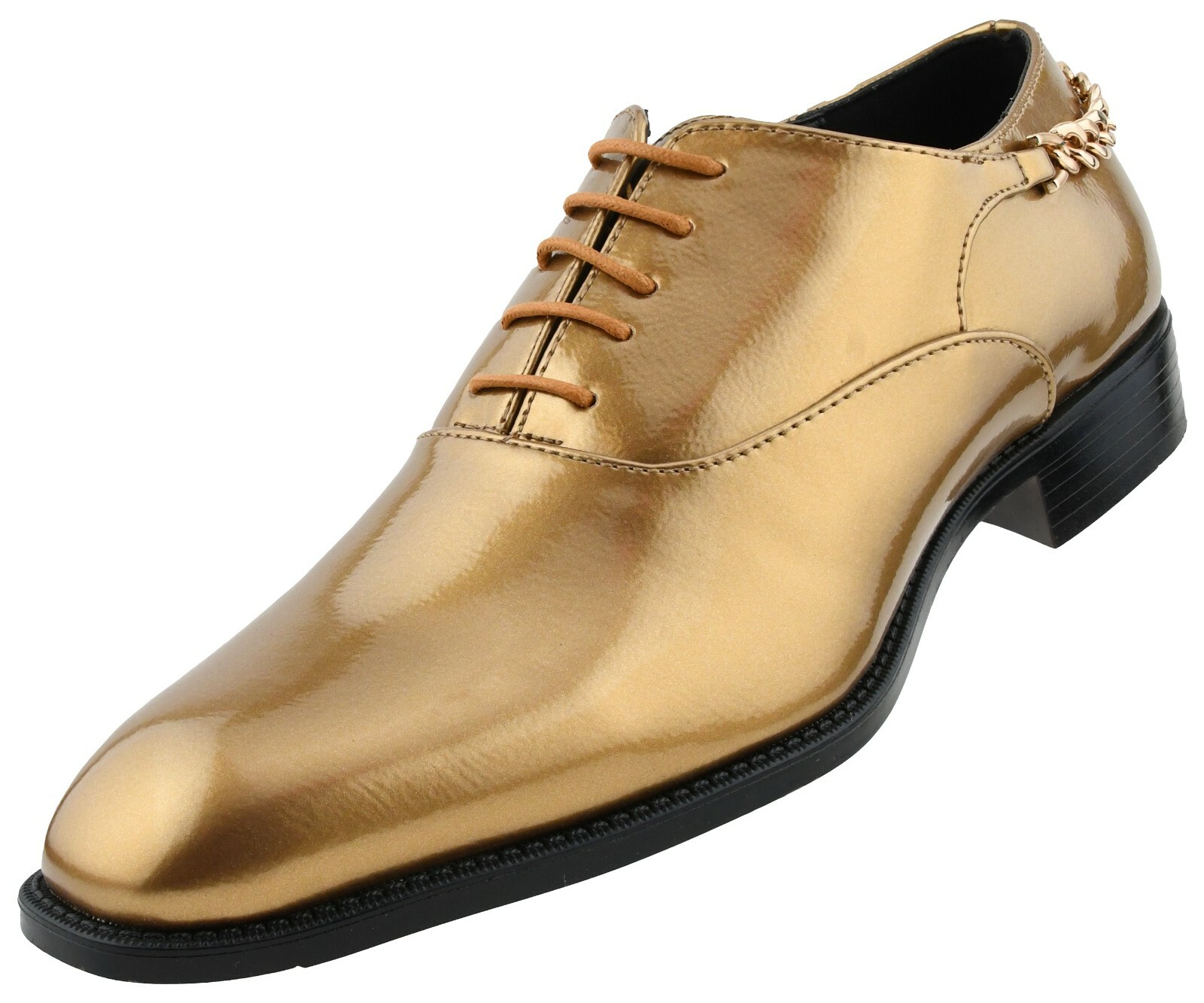 Men's Oxfords, Shiny Dress Shoes with Heel Chain, Mens Patent Plain Toe