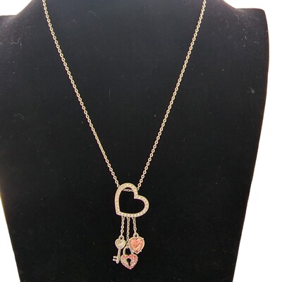 SWAROVSKI Swan Rhodium Chain Necklace Pink Crystal Heart