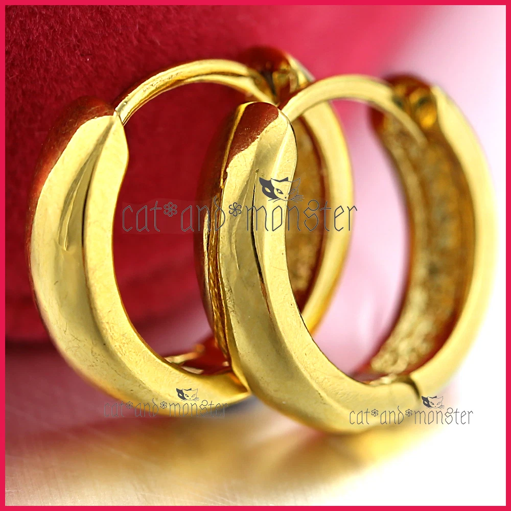 24K PLAIN YELLOW GOLD FILLED SOLID MENS WOMENS KIDS SMALL HOOP
