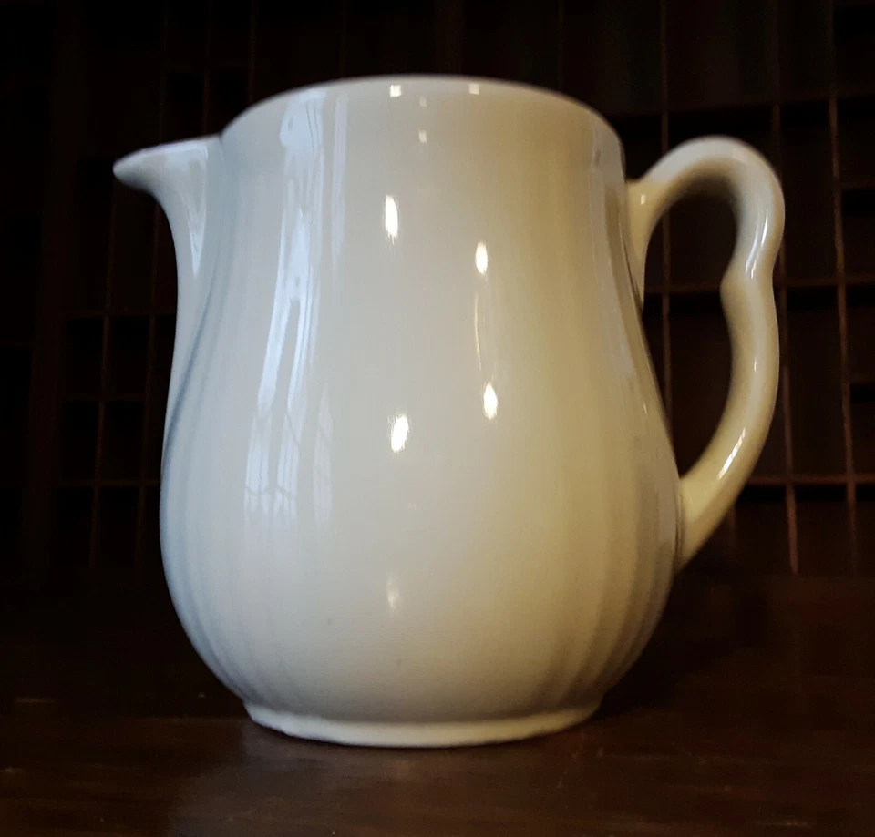 Vtg Yellow Ware Pitcher 32oz All Purpose Ribbed Deco Style USA Foto 3 de 4