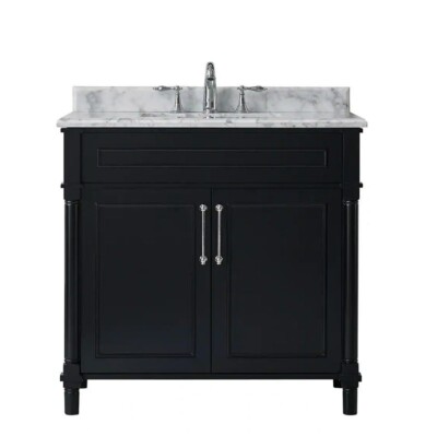 Aberdeen 36 in. W x 22 in. D Vanity in Black with Carrara Marble Top with White Sink Aberdeen 36 in. W x 22 in. D Vanity in Black with Carrara Marble Top with White Sink