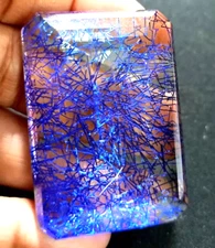 Natural EMERALD Cut 220+ Ct Blue Rutilated Quartz Loose Gemstone EGL Certified
