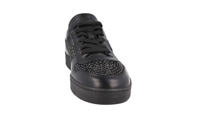 PRADA TRAINERS SHOES 2EE393 BLACK LEATHER W RHINESTONES NEW 11,5