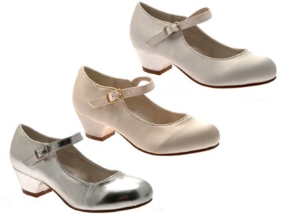Mädchen Mary Jane Satin Party Schuhe Kinder Brautjungfern kleine Absätze Hochzeit Sandalen 