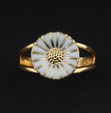 GEORG JENSEN Sterling Ring. Gilded Daisy w. White Enamel Silver. 11 mm. 3557400