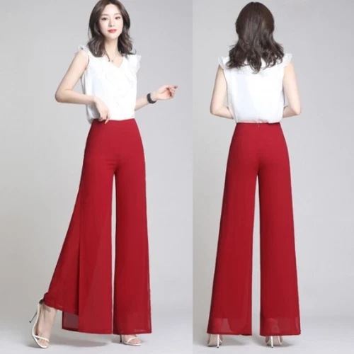 Damen Chiffon Tanzhose Schlitz weite Beine Hose Freizeit Maxi Culotte Modern - Bild 13 von 23