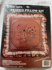 JACOBEAN FLOWERS Beaded Pillow Kit Rust Vogart 14 inch Square NIP New