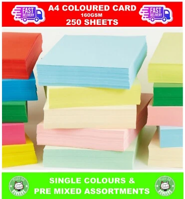 250 A4 CARD SHEETS - Standard Printer Ream 160gsm Arts & Craft - Fast Delivery