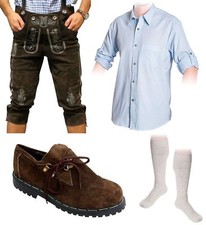 5-teiliges Trachtenset C Trachtenlederhose 46-60 Träger,Schuhe,Hemd lange Socken