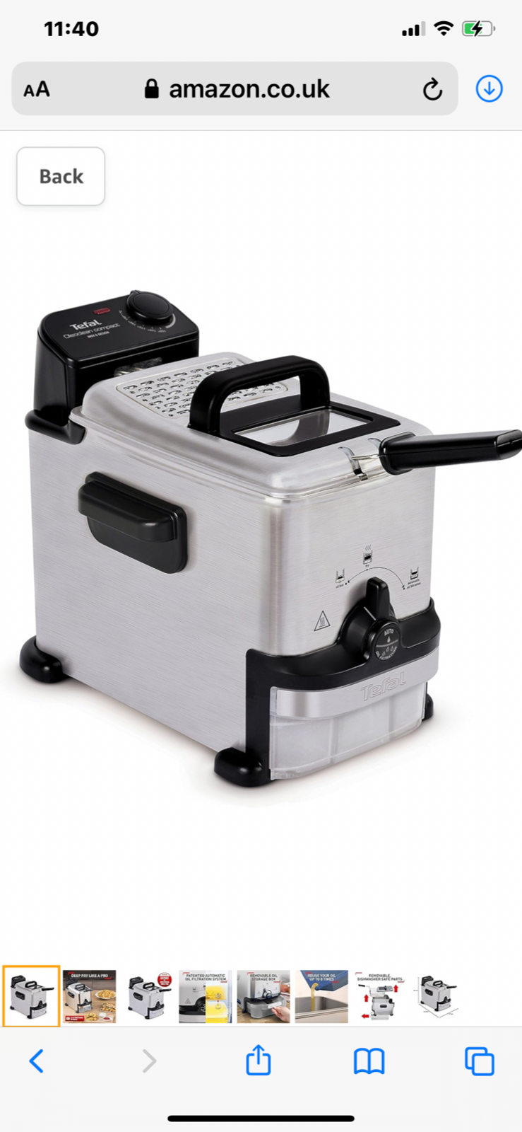 Tefal FR701640 Deep Fryer Oleoclean Compact 2L 1500W Stainless Steel
