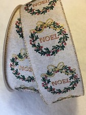 5 yds. HOLLY WREATH NOEL HOLIDAY WIRE EDGE RIBBON 2 1/2" wide