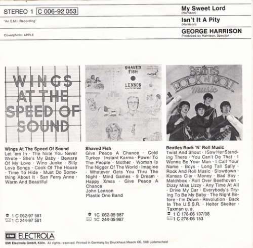 George Harrison My Sweet Lord / Isn't It 7" Single RE Vinyl Schallplatte 78809 - Picture 2 of 4