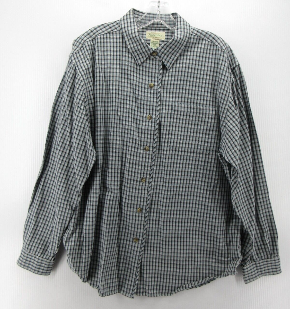 VINTAGE St Johns Bay Top Women XL Blue Flannel Shirt Button Down