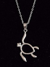 Sterling Silver Sea Turtle Necklace Nautical 18" Chain Pendant Silhouette 925