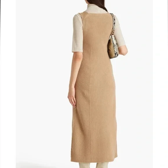 Nuevo Vestido Midi Suéter Suéter Tostado Acanalado Lana Cachemira VINCE Talla L #S7894 Foto 4 de 4
