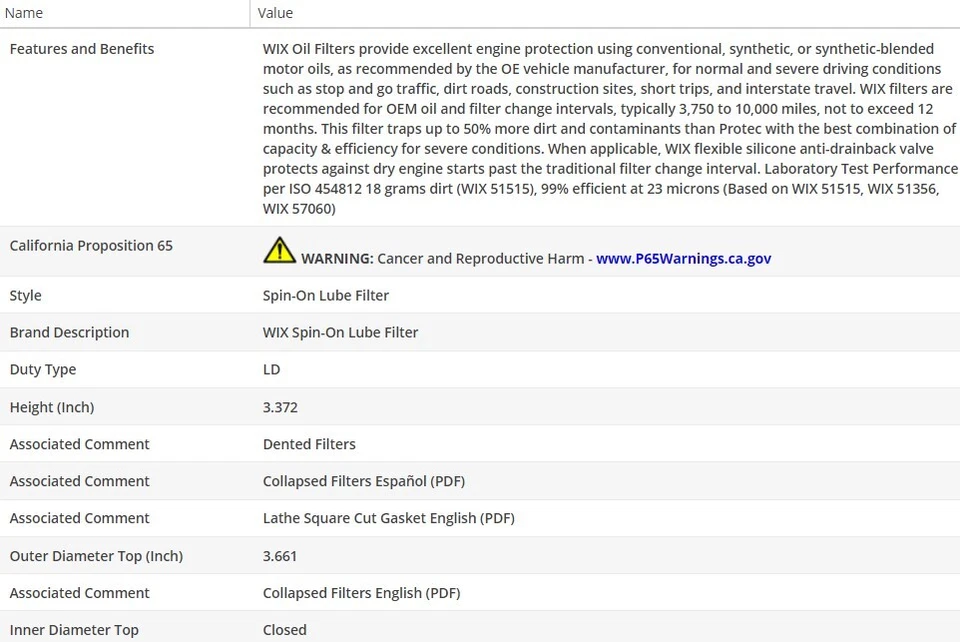 Filtro de aceite de motor OEM WIX para LADA SIGNET 1988-1993 L4-1,5 L Foto 3 de 4