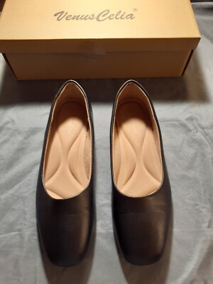 New Sz 8.5 Women's VenusCelia Black Tile-Toe Flat Shoe Office Interview Business