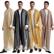 Muslim Islamim Men Cardigan Dress Robe Arab Thin Abaya Kaftan Burqa Outerwear