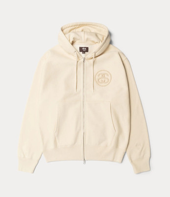 New STUSSY WALES BONNER FLEECE ZIP HOODIE IVORY Mens size Large