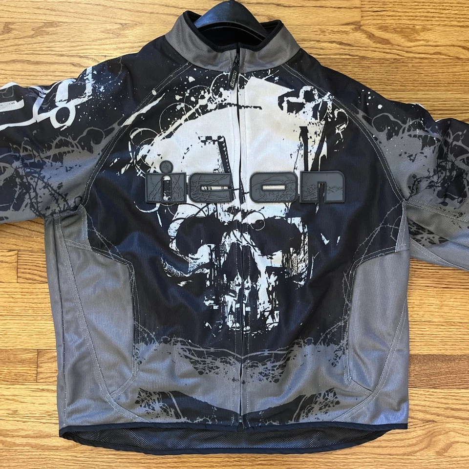 MEN'S ICON DECAY HOOLIGAN PADDED FULL ZIP SKULL MOTORCYCLE JACKET XXL Y2k Grunge - Image 2 of 4