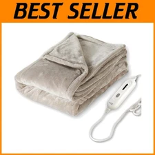Comfort & Safety: Camel 50" x 60" Electric Heated Blanket with 4 Hour Auto-Off