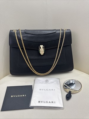Bvlgari Large Serpenti Forever Square Chain Shoulder Bag Leather Black