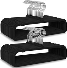 50 Pack Black Velvet Hangers Non Slip, Felt Pants Hangers Thin Space Saving Clot