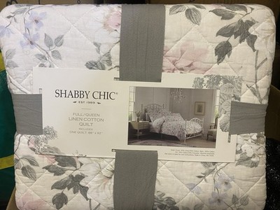 Rachel Ashwell Full Queen Linen Cotton Quilt 88 X 92 Floral White Quilt
