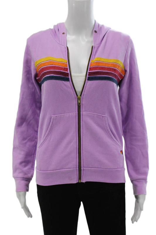 Aviator Nation Hood Long Sleeves Full Zip Sweatshirt Purple Size 14