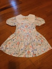 Vintage Rare Editions Girls Colorful Floral Dress 4T Lace Bib