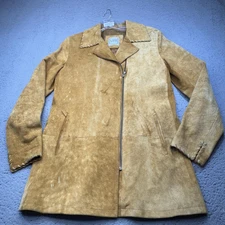 Vintage Italian Suede Leather Jacket Womens 8 Brown Western Whipstitch 90s Coat