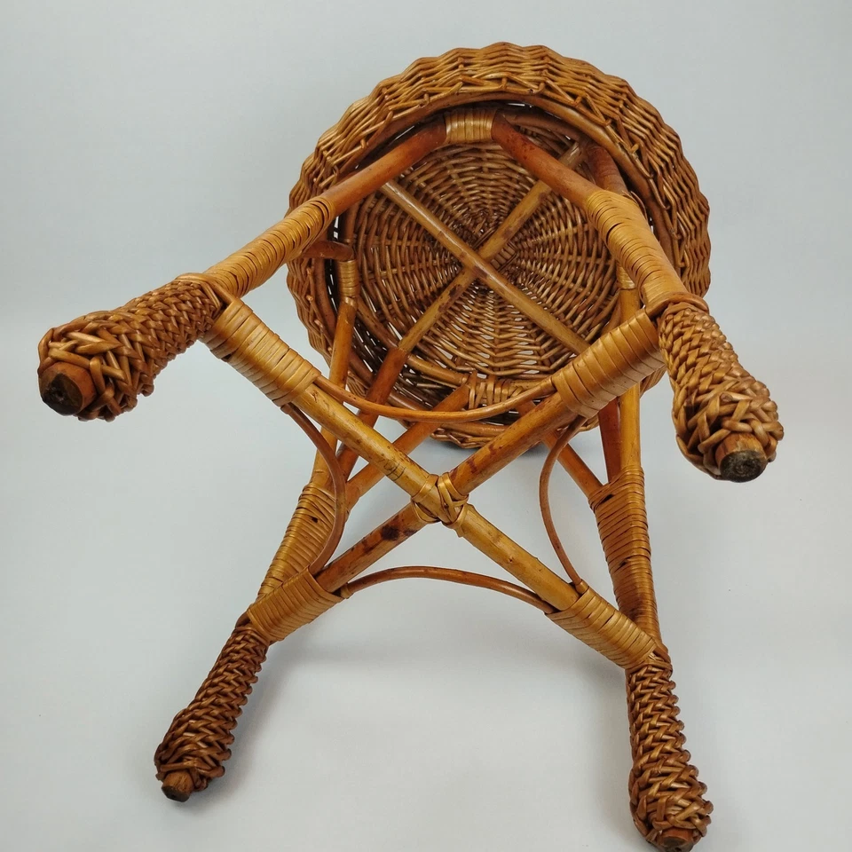 Par de Banquetas Redondas de Bambu Rattan 18" Franco Albini Vaso de Lagosta Suporte para Plantas - Imagem 4 de 4
