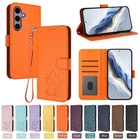 Color Leather Cat Card Wallet Phone Case for Samsung S25 S24 S23 S22 S21 S20