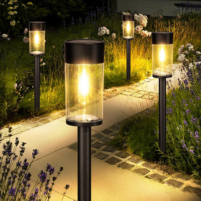 10 Pack Solar Pathway Lights Outdoor, Bright Solar Garden Lights with Metal Desi