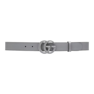 Authentic Men's Gucci Grey GG Buckle Azalea Marmont Leather Belt 414516 New