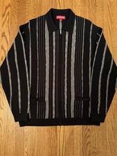 Supreme Mens Striped Full Zip Collared Knit S...