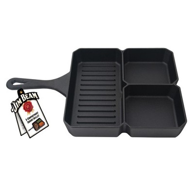 Jim Beam Gusseiserne Bratpfanne 3 Fächer, BBQ 100% massives Gusseisen