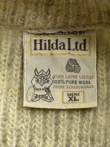 Vintage Hilda Ltd Icelandic 100% Wool Men’s XL Sweater Beige Stripe Knit Nordic - Picture 2 of 11
