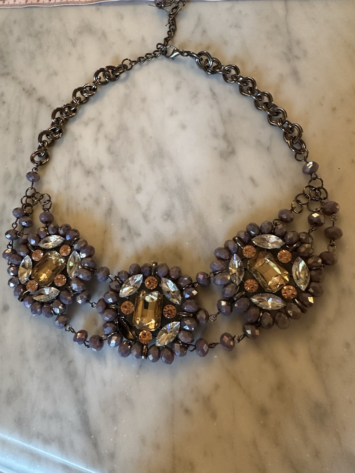 Statement Necklace Earring Set Lavender Purple Pe… - image 3