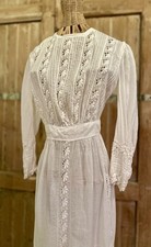 Antique Edwardian White Cotton Lace Dress Maxi Wedding Tea Lawn Gown Vintage