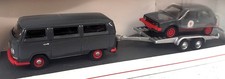 Schuco NEW HO 1/87 Scale VW T2 Volkswagen Bus w/Trailer & VW Golf 1 GTI in Gray