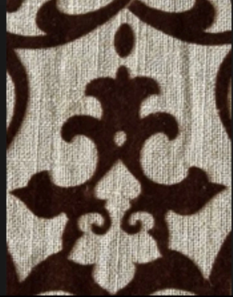 Paneles de cortinas personalizados 102”L mezcla de lino caqui? Par con diseño de terciopelo marrón Foto 2 de 3