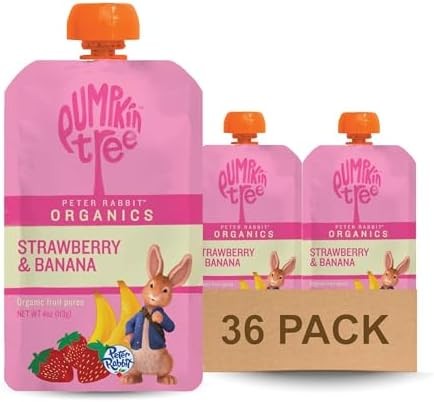 Pumpkin Tree Peter Rabbit Organic Strawberry Banana Fruit Pouches 4 oz 36 Pack