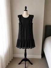 Banana Republic Black Ruffle Shift Dress Sleeveless Size S