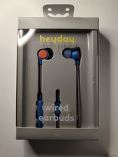 Heyday Wired Earbuds Bright Blue Orange w/ Microphone 3.5mm Aux Jack Headphones