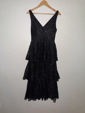 Whimsigoth Black Lace Tiered Maxi Dress Fairycore Witchy Gothic V Neck Size 4