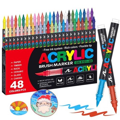 48 Farben Acrylstifte für Steine Wasserfest, Brush Tip Acrylic Pens Set, Schn...